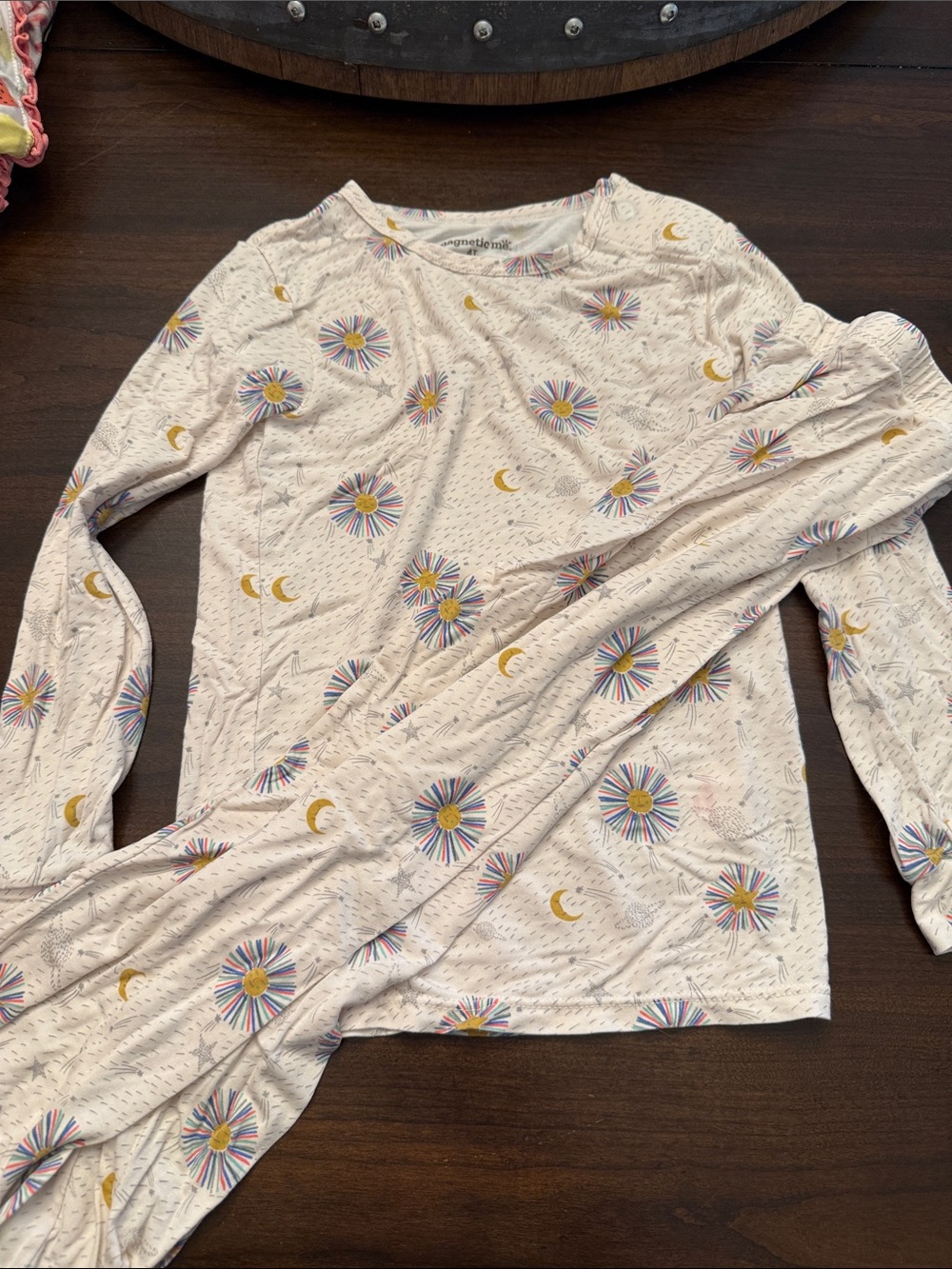 Magnetic Me Cream Pajama Set with Rainbow Starburst and Gold Moon Print